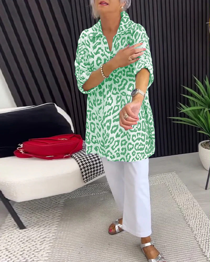 Isobel - Elegant Leopard Printed Collar Blouse