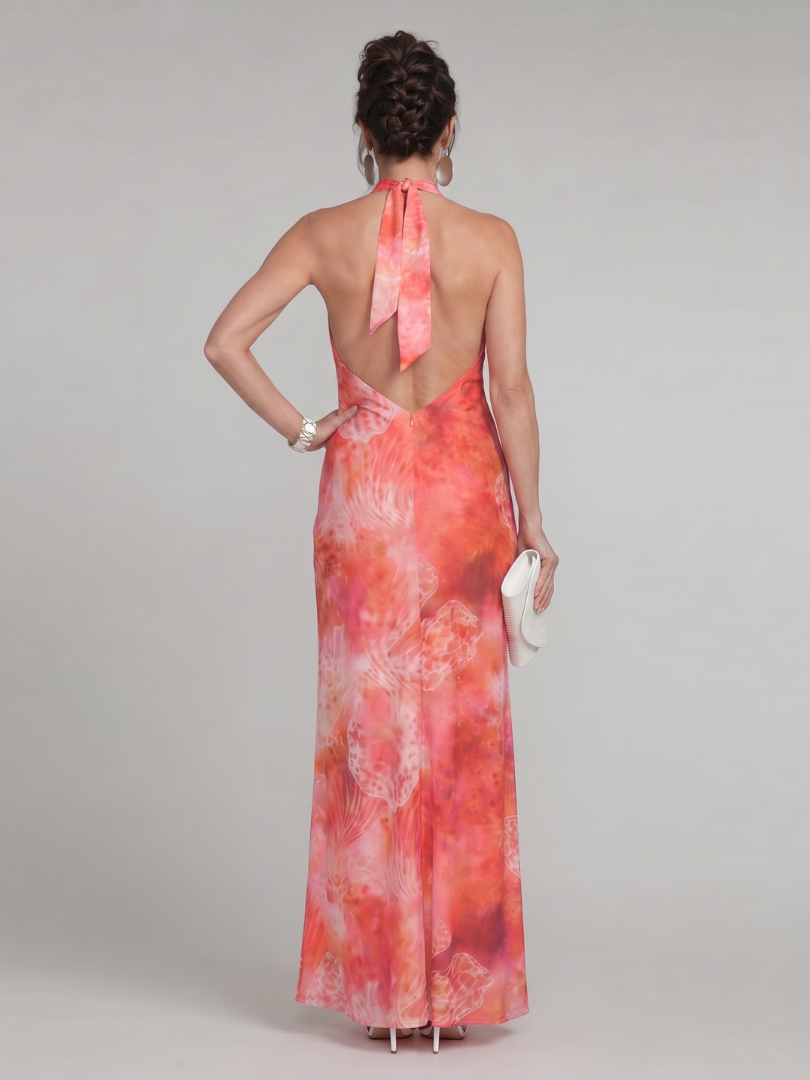 Coraline - Halter Neck Printed Pattern Maxi Dress