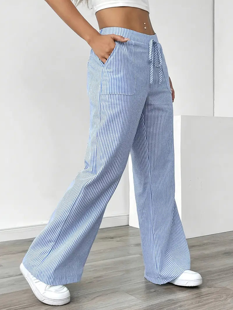 Elise Relaxed Stripe Pants | Casual Comfort Wide Leg Trousers