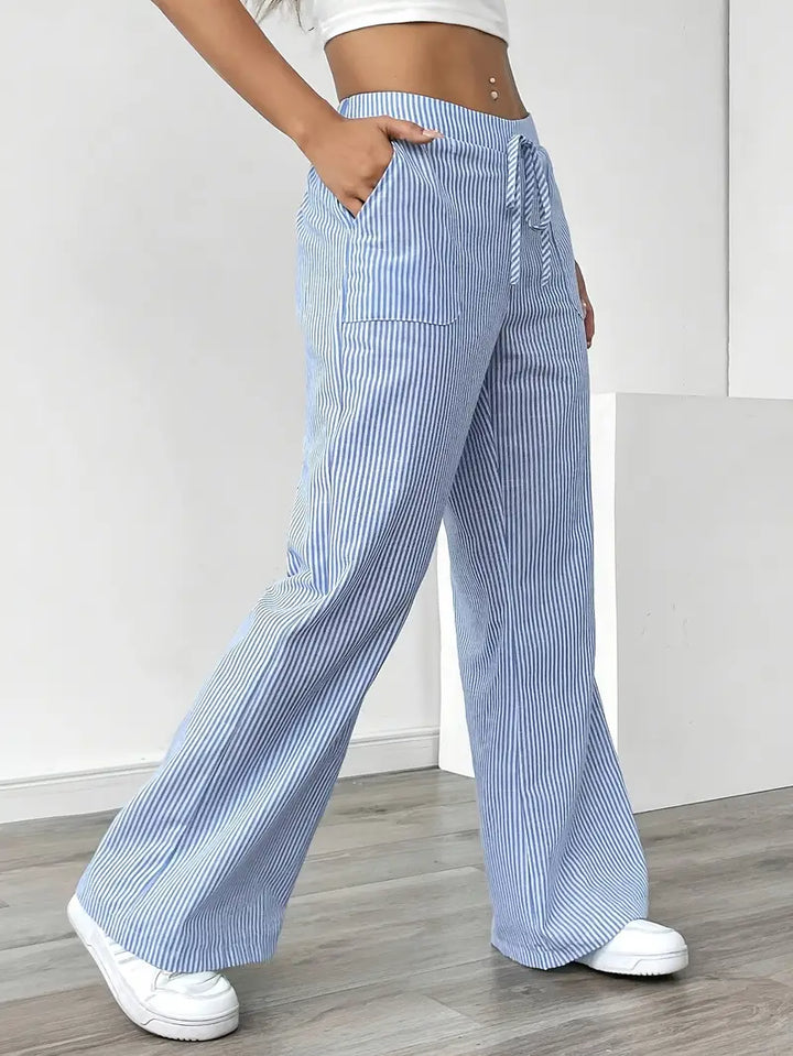 Elise Relaxed Stripe Pants | Casual Comfort Wide Leg Trousers