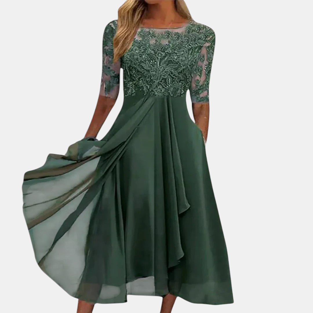 Rubi | Elegant Three Quarter Sleeve Maxi Dress