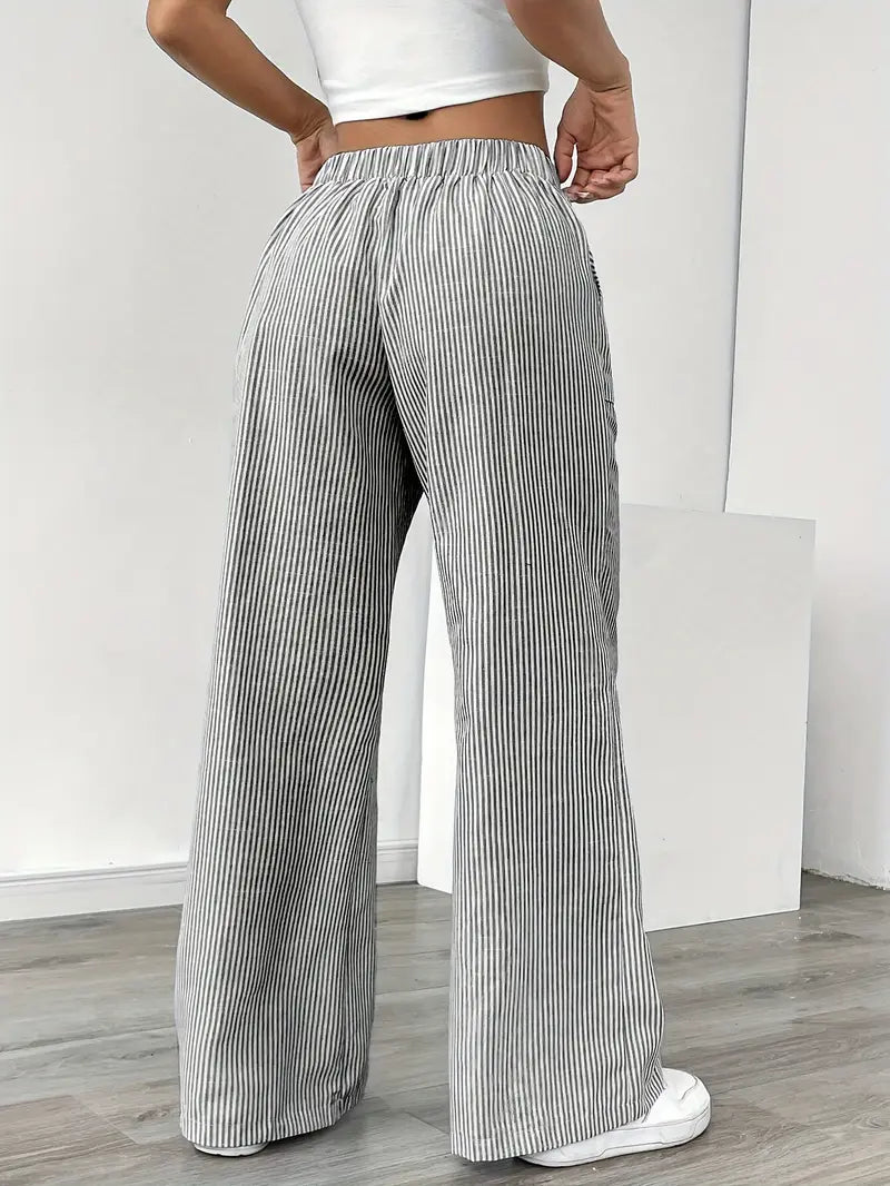 Elise Relaxed Stripe Pants | Casual Comfort Wide Leg Trousers