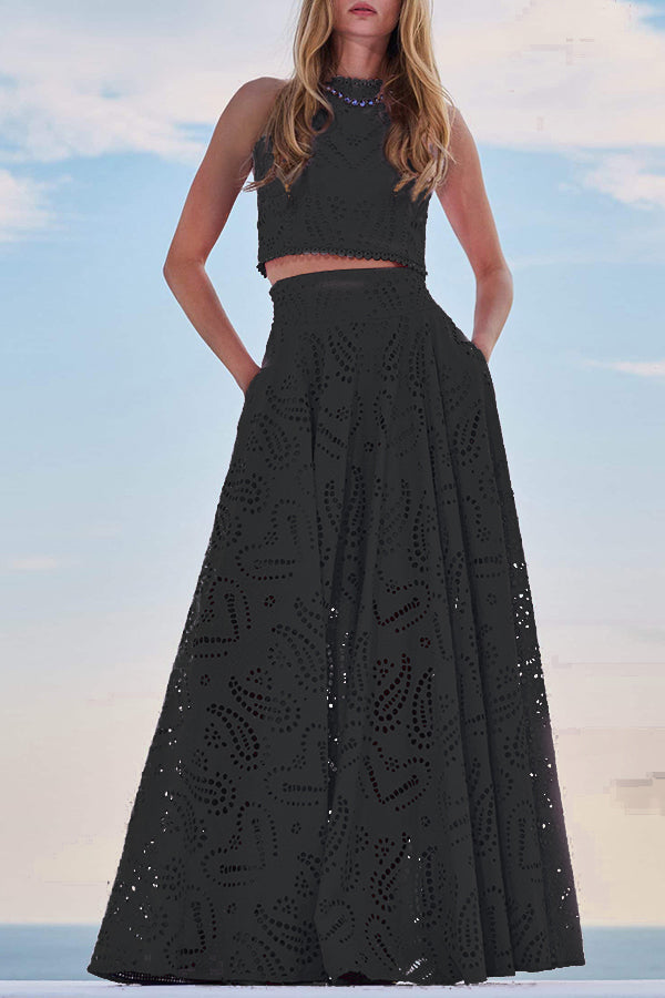Larissa | Embroidered, High-Waist Maxi Skirt Set