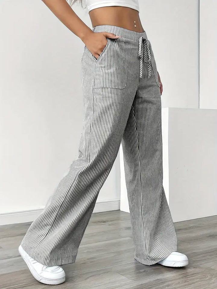Elise Relaxed Stripe Pants | Casual Comfort Wide Leg Trousers