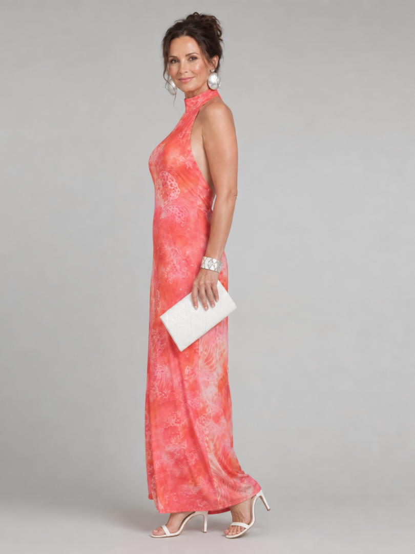 Coraline - Halter Neck Printed Pattern Maxi Dress