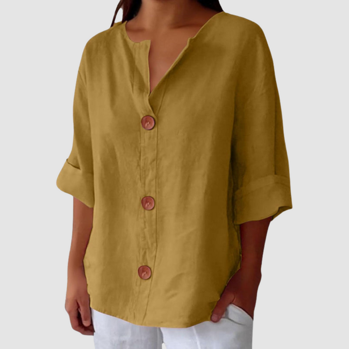 Leah | Casual Three Quarter Sleeve Linen Blouse