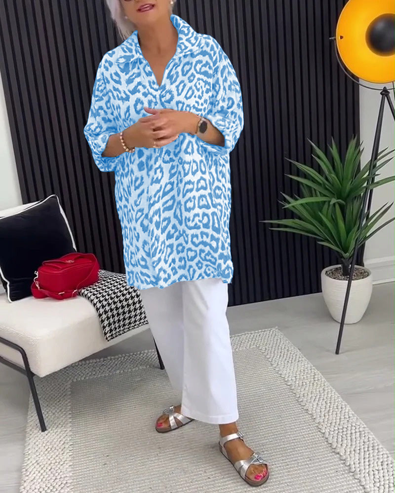 Isobel - Elegant Leopard Printed Collar Blouse