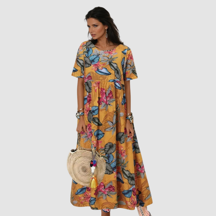 Lia - Elegant Floral Print Midi Dress