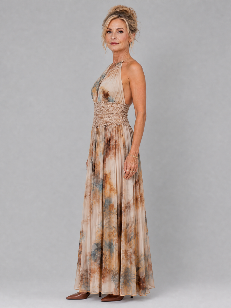 Elavenue Halter Neck | Lace Waist Maxi Dress