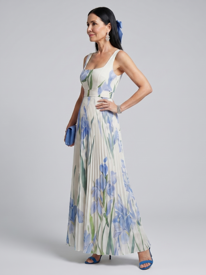 Ophelia | Floral Print Sleeveless Square Neck Midi Dress