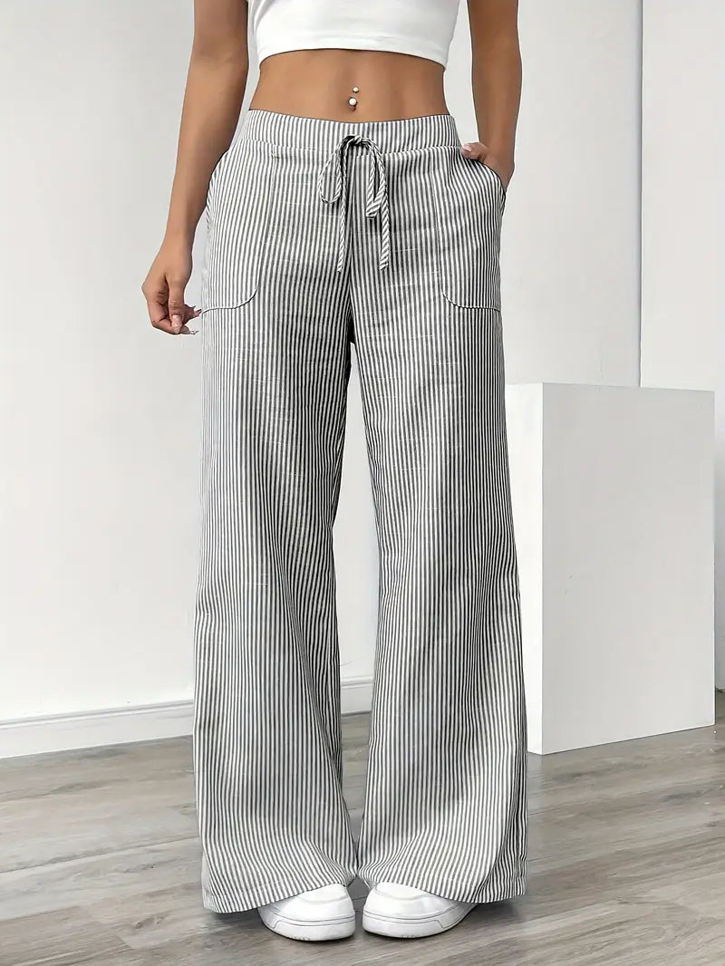 Elise Relaxed Stripe Pants | Casual Comfort Wide Leg Trousers