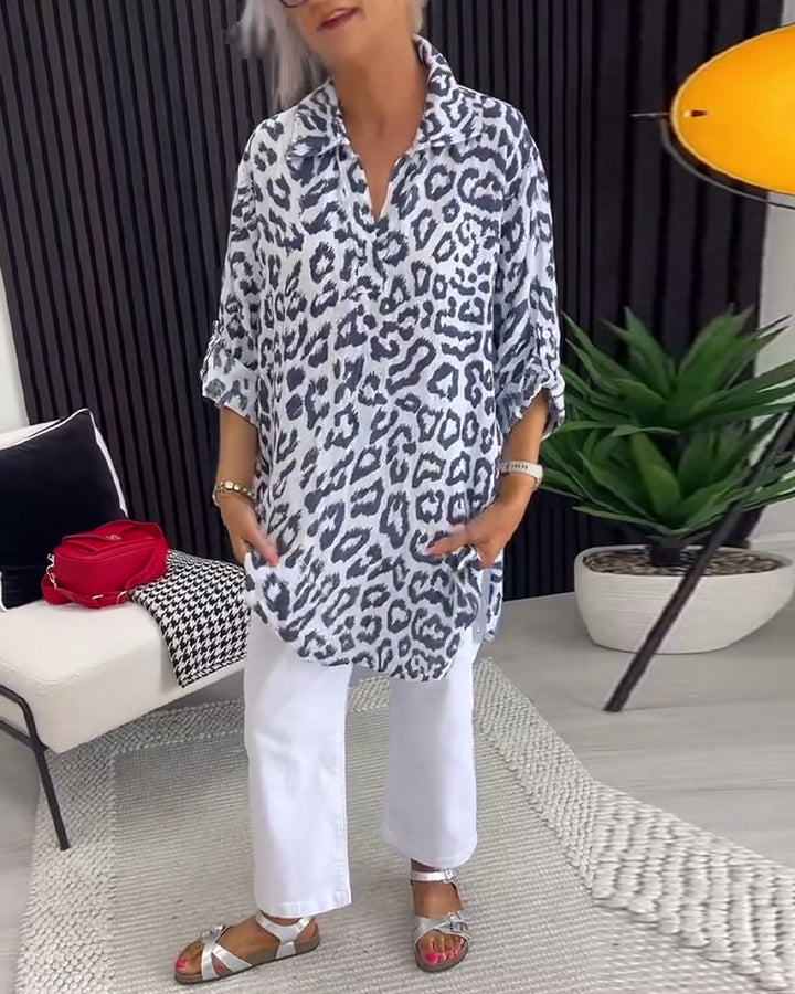 Isobel - Elegant Leopard Printed Collar Blouse