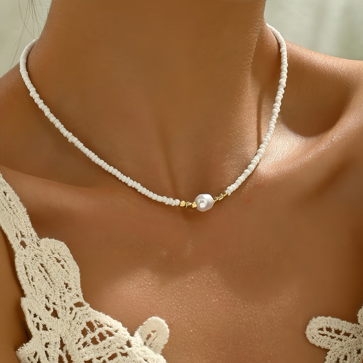 Nysa - Minimalist Turquoise and Pearl Necklace