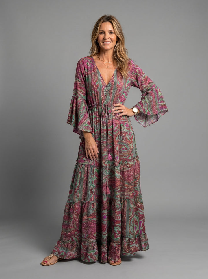Melody | Floral Print Three Quarter Sleeve Maxi Dress