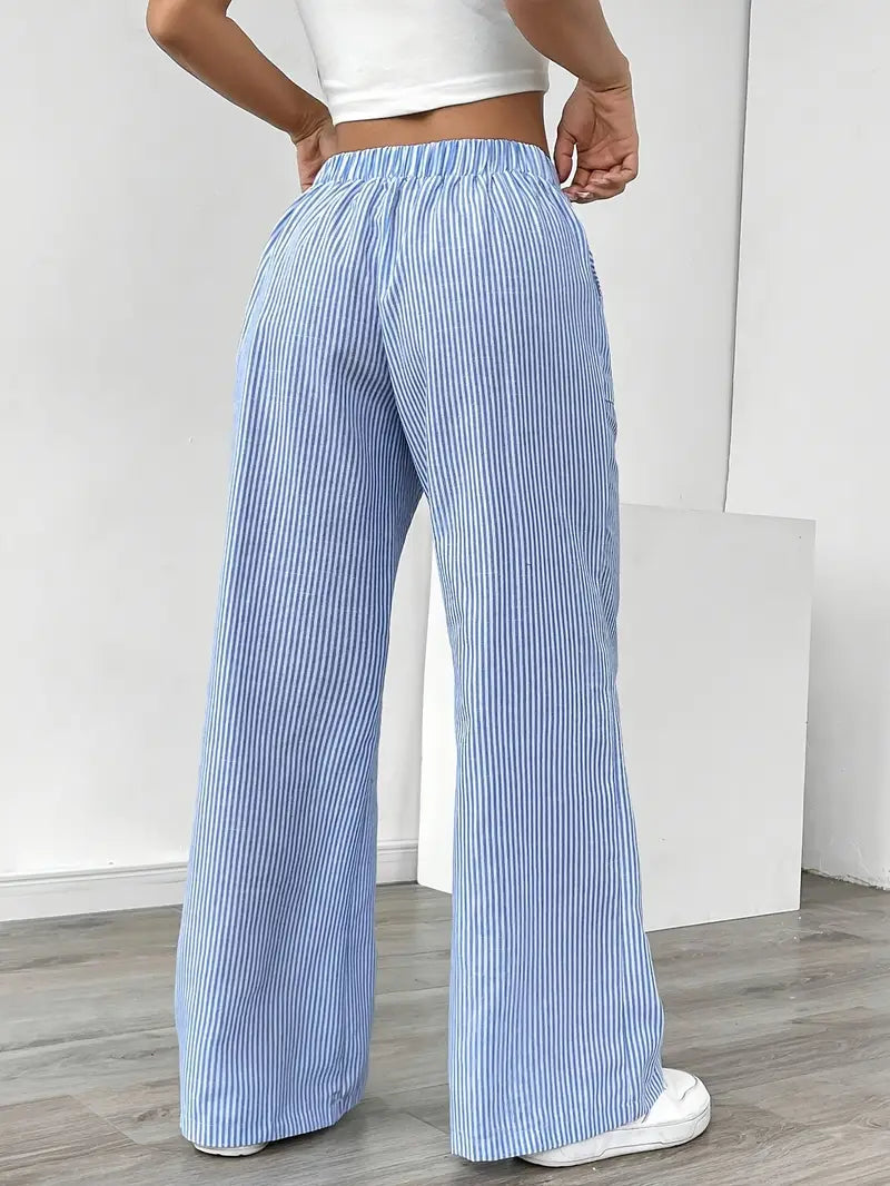 Elise Relaxed Stripe Pants | Casual Comfort Wide Leg Trousers