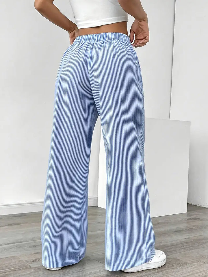 Elise Relaxed Stripe Pants | Casual Comfort Wide Leg Trousers