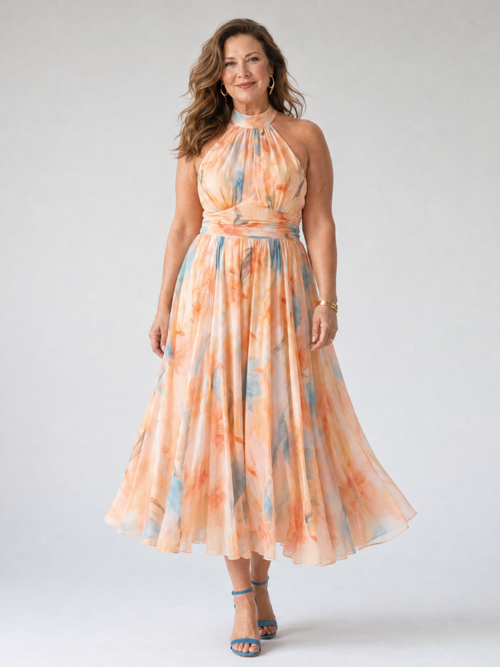 Elin | Soft Halter Three Quarter Midi Dress