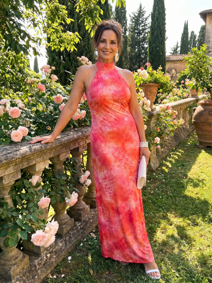 Coraline - Halter Neck Printed Pattern Maxi Dress