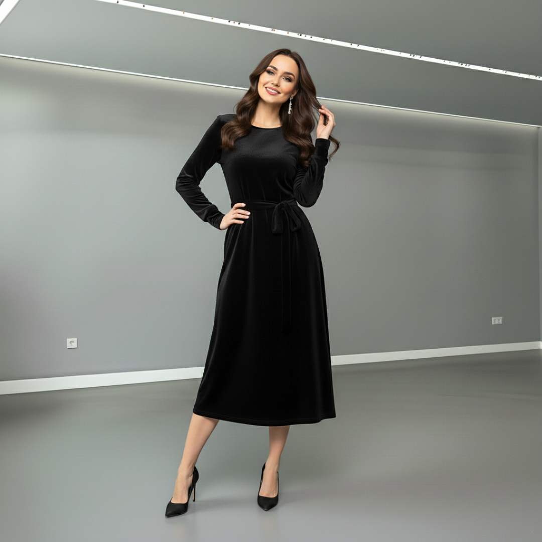 Natalia | Elegant Suede Three Quarter Midi Dress