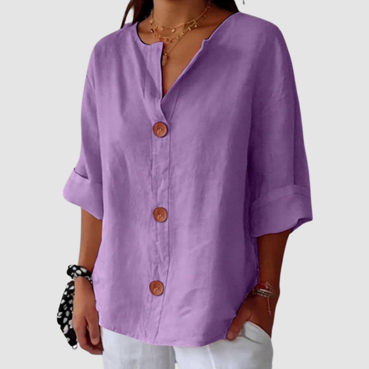 Leah | Casual Three Quarter Sleeve Linen Blouse
