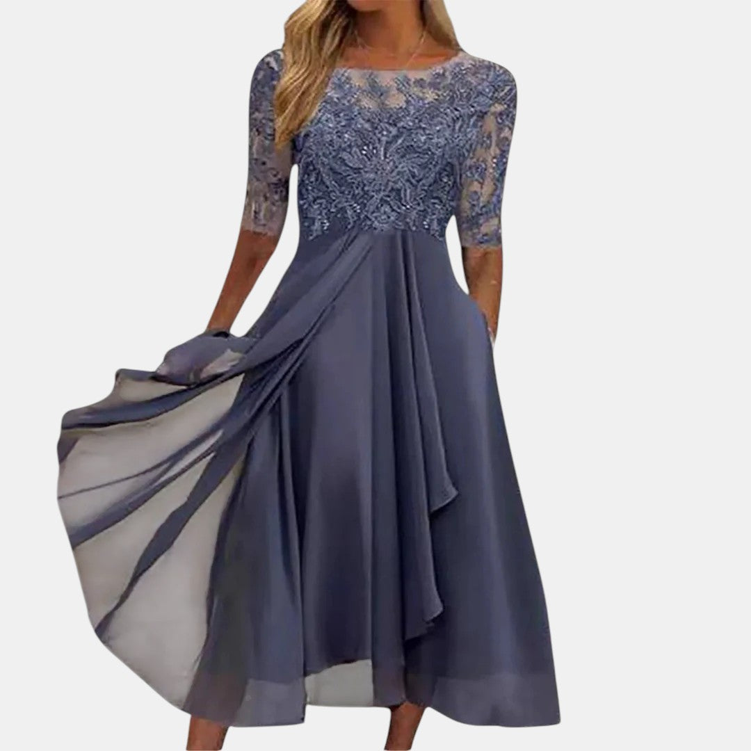 Rubi | Elegant Three Quarter Sleeve Maxi Dress