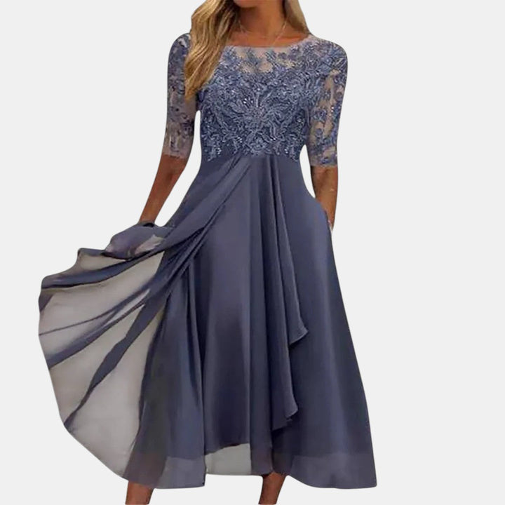 Rubi | Elegant Three Quarter Sleeve Maxi Dress