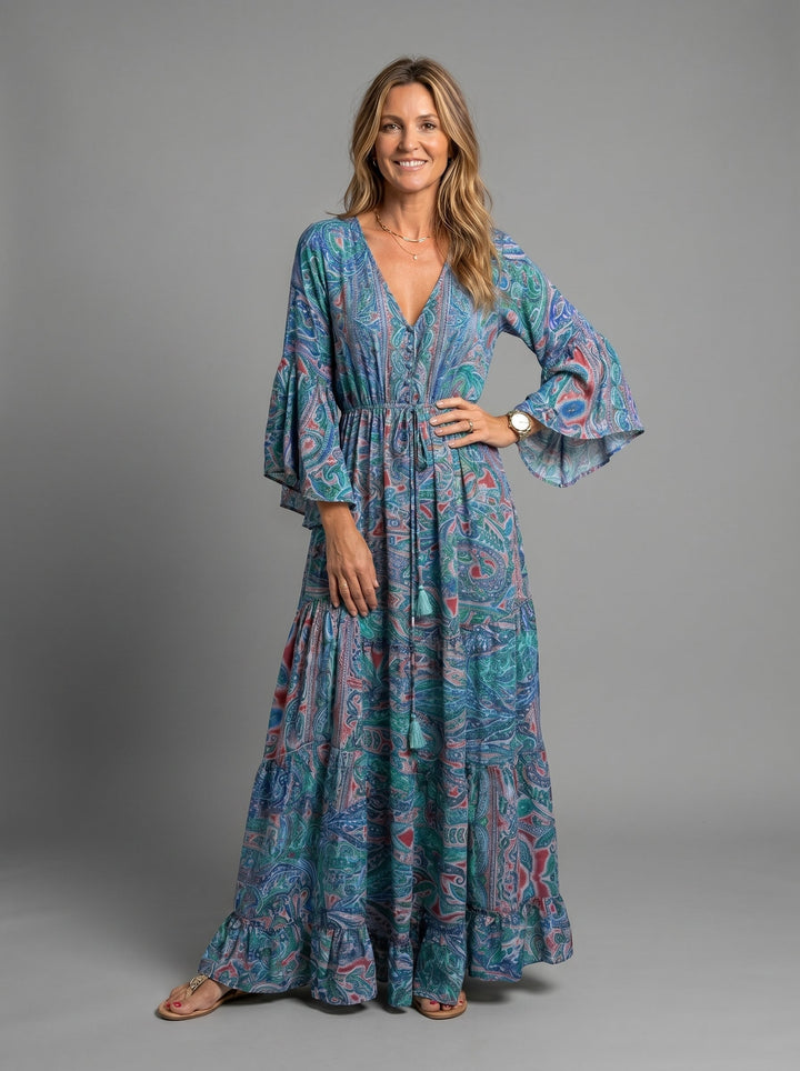 Melody | Floral Print Three Quarter Sleeve Maxi Dress