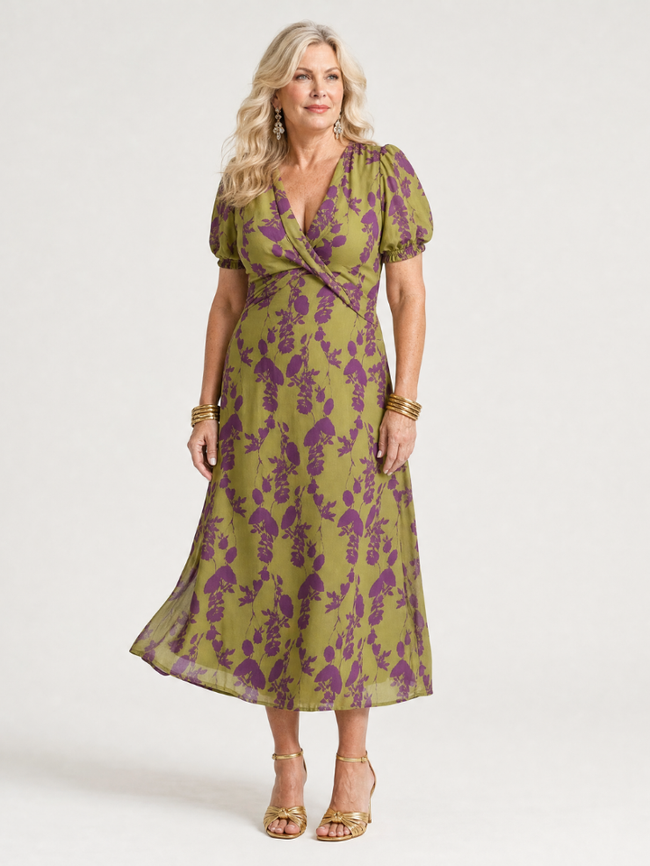 Virel Relaxed Floral Midi Dress - Floral Print, Relaxed Fit, Three Quarter Sleeve Midi Dress