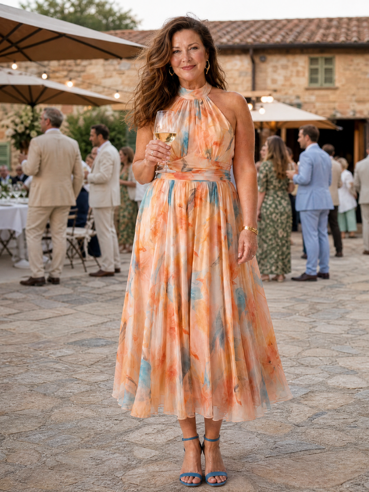 Elin | Soft Halter Three Quarter Midi Dress
