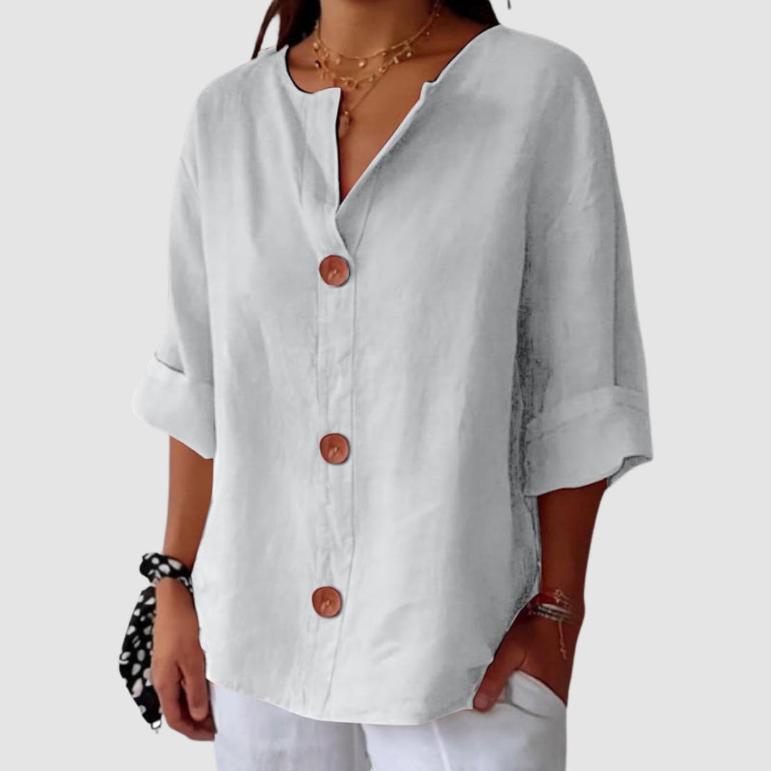 Leah | Casual Three Quarter Sleeve Linen Blouse