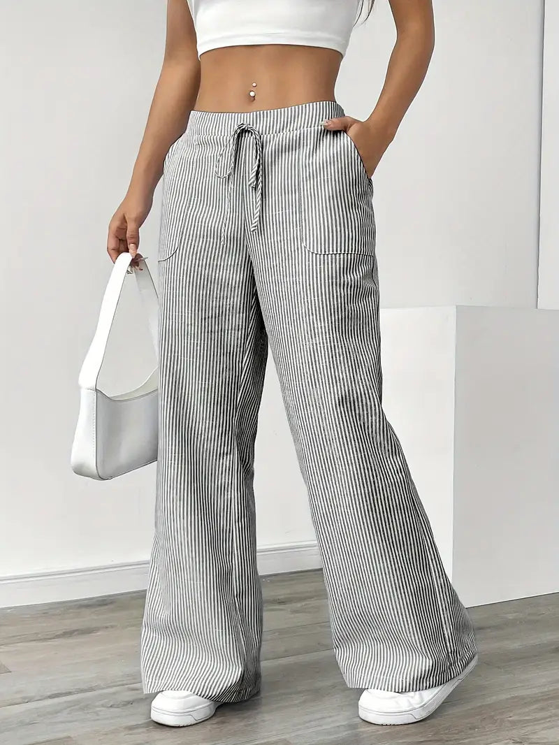 Elise Relaxed Stripe Pants | Casual Comfort Wide Leg Trousers
