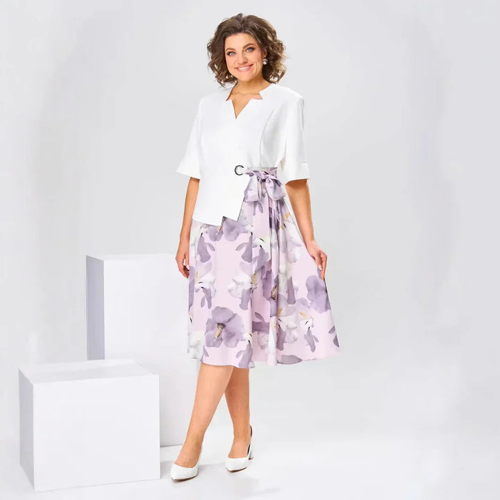 Beryl | Floral Print Three Quarter Sleeve Midi Dress