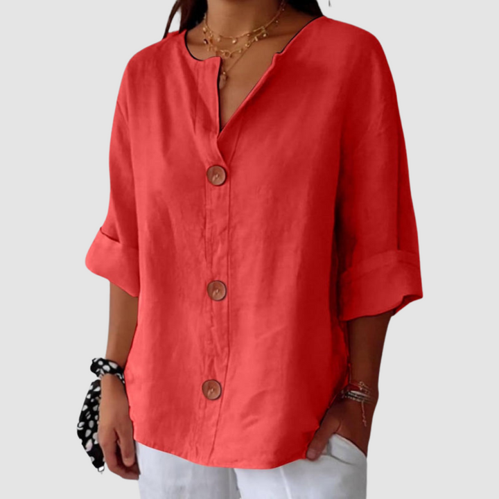 Leah | Casual Three Quarter Sleeve Linen Blouse