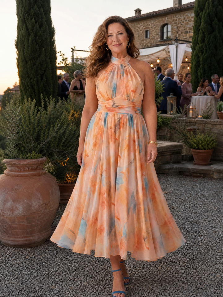 Elin | Soft Halter Three Quarter Midi Dress