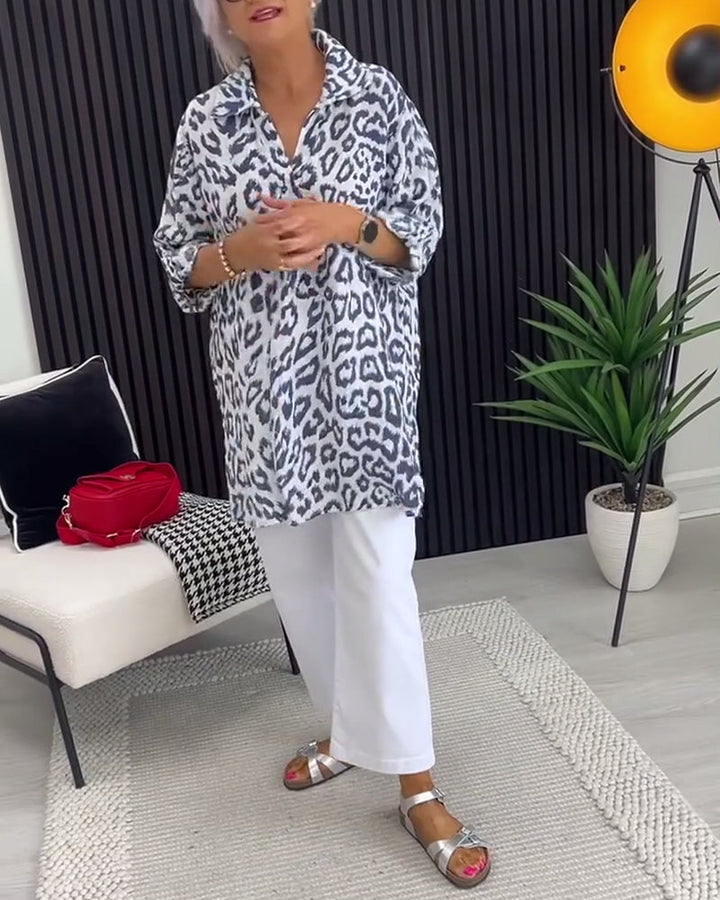 Isobel - Elegant Leopard Printed Collar Blouse