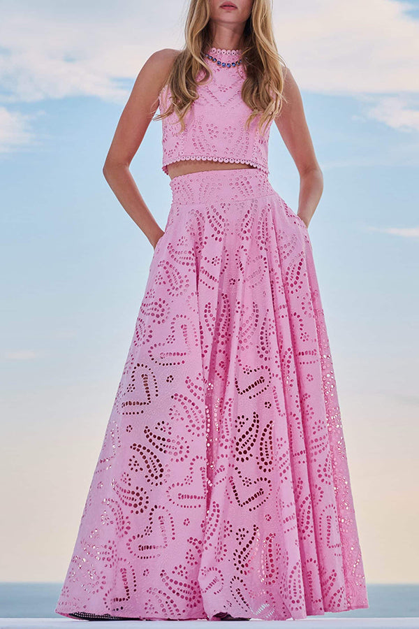 Larissa | Embroidered, High-Waist Maxi Skirt Set