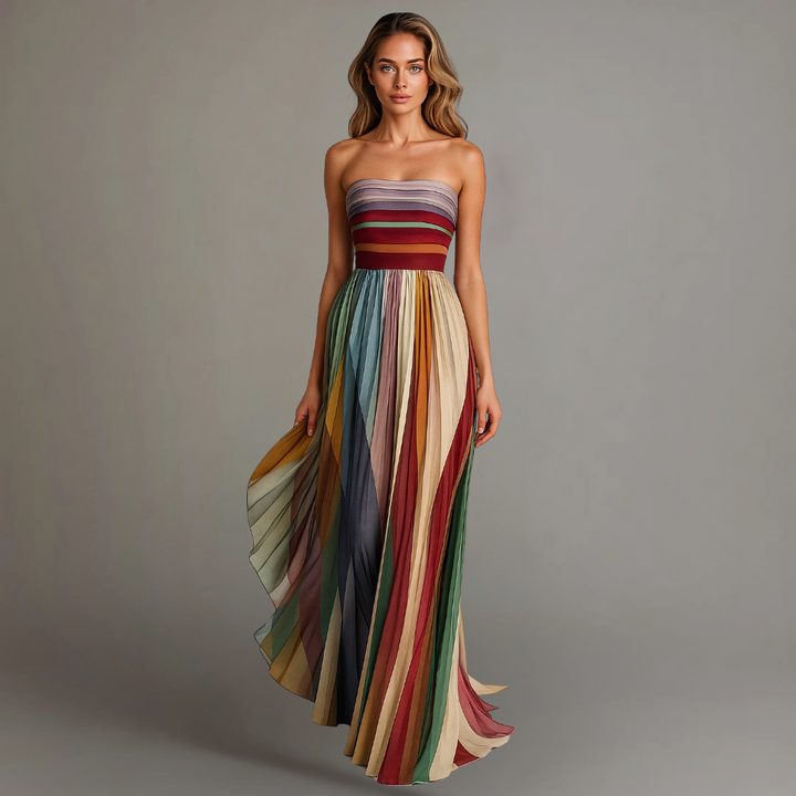 Amy's Wardrobe | Strapless Colorful Pleated Maxi Dress