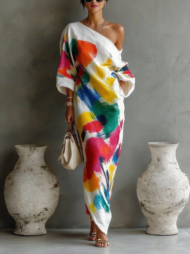 Danella | Floral Print Three Quarter Sleeve Maxi Dress