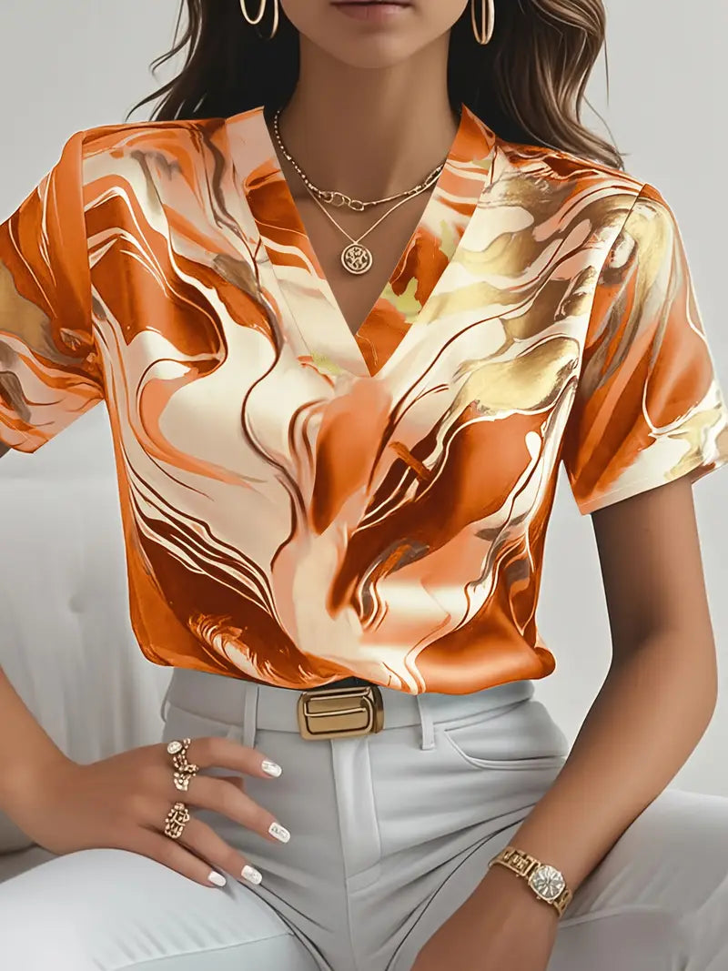 Mildred - Marble Print Short Sleeve Shirt