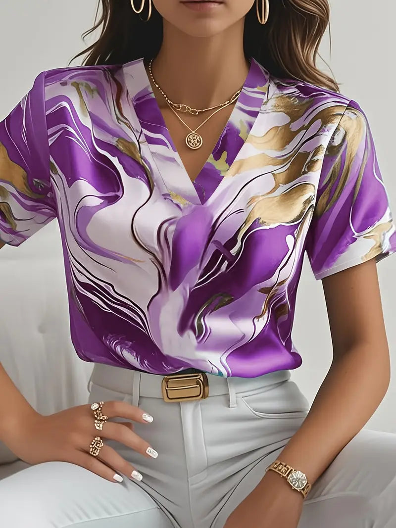 Mildred - Marble Print Short Sleeve Shirt
