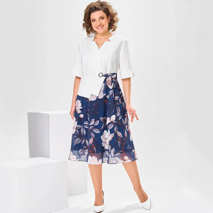 Beryl | Floral Print Three Quarter Sleeve Midi Dress