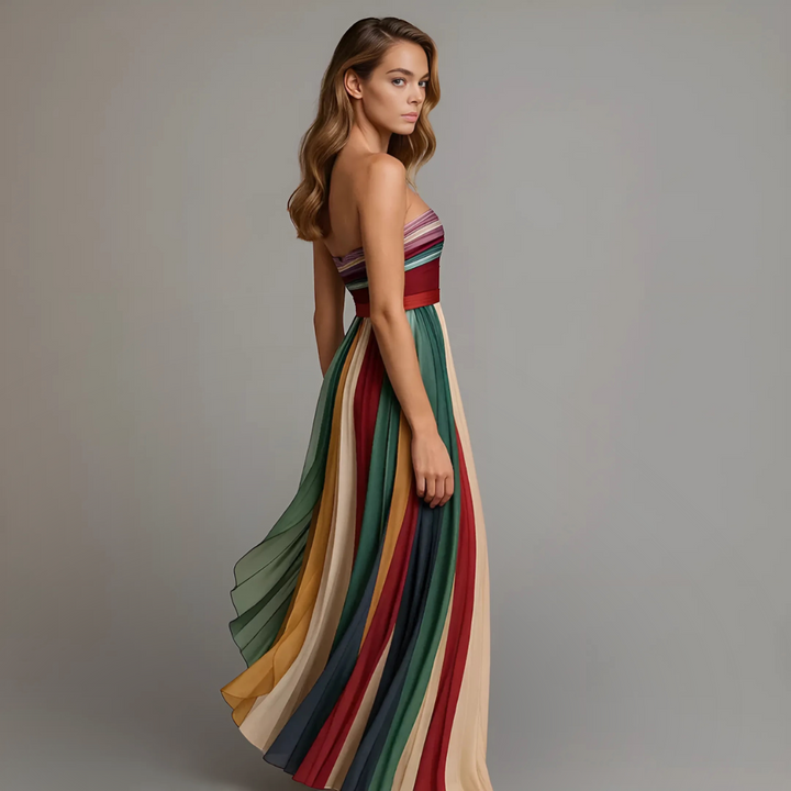 Amy's Wardrobe | Strapless Colorful Pleated Maxi Dress