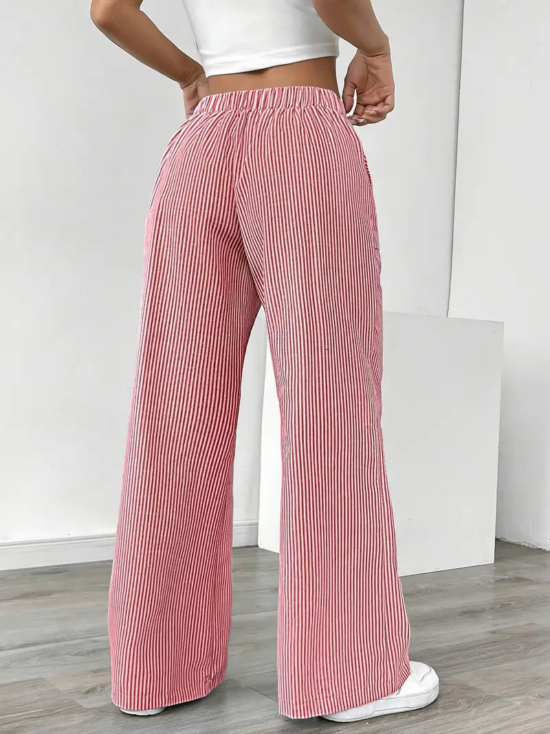 Elise Relaxed Stripe Pants | Casual Comfort Wide Leg Trousers