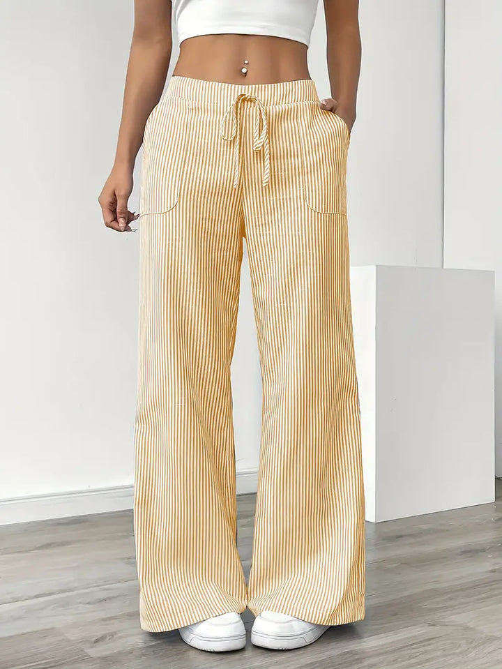 Elise Relaxed Stripe Pants | Casual Comfort Wide Leg Trousers