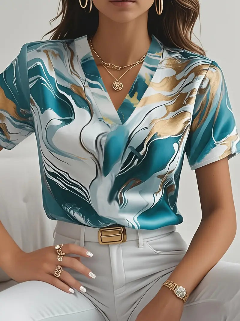 Mildred - Marble Print Short Sleeve Shirt
