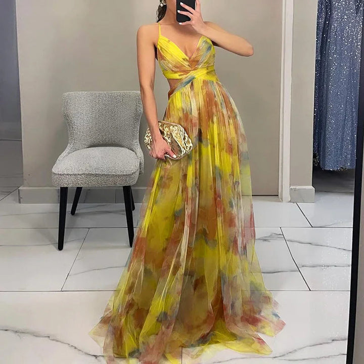 Amy's Wardrobe | Women's V-Neck Dress with Flowing Skirt