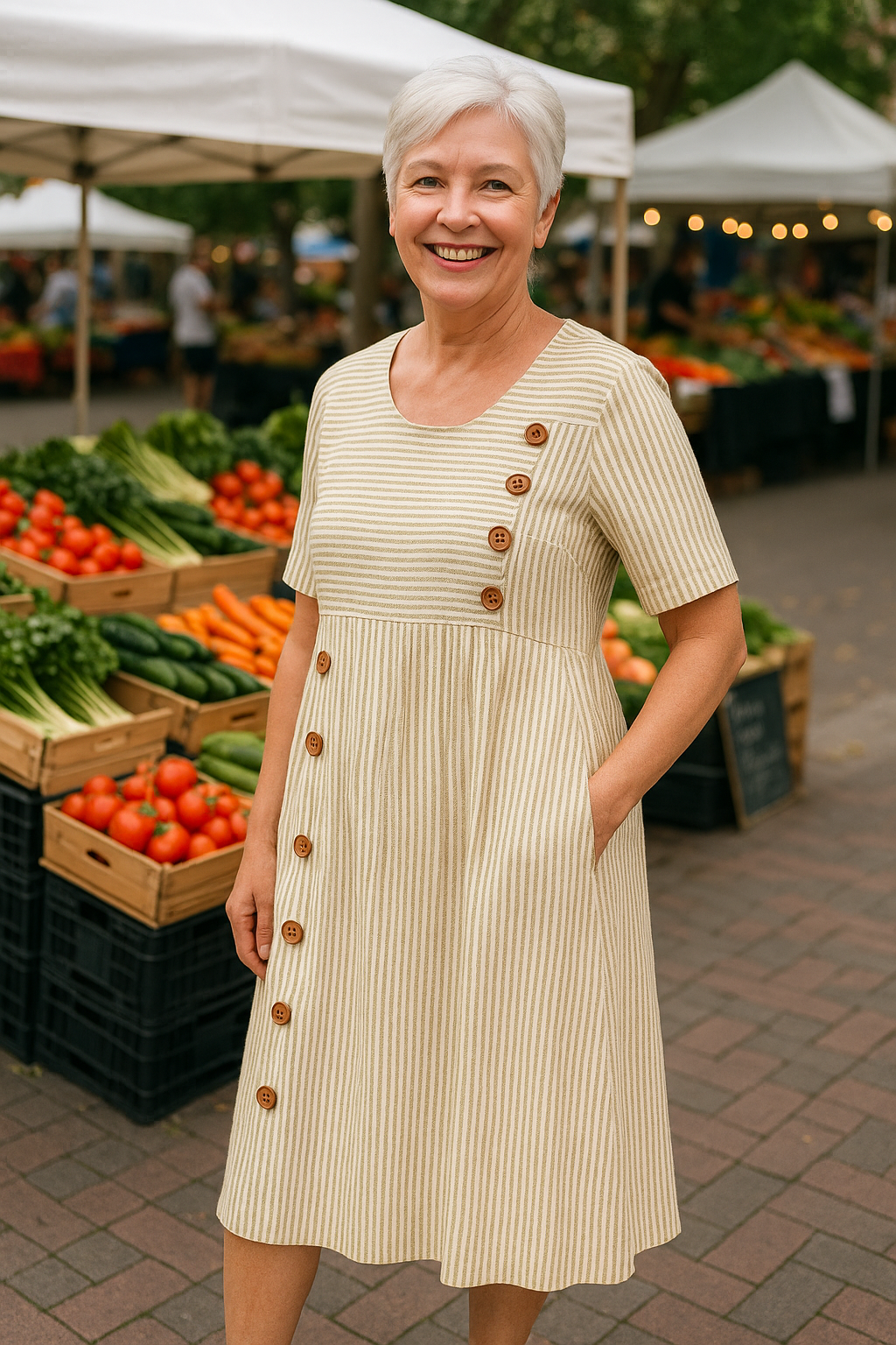 Brenna | Striped Three Quarter Sleeve Midi Dress