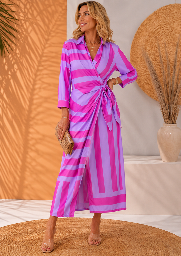 Olena | Floral Print Three Quarter Sleeve Maxi Dress