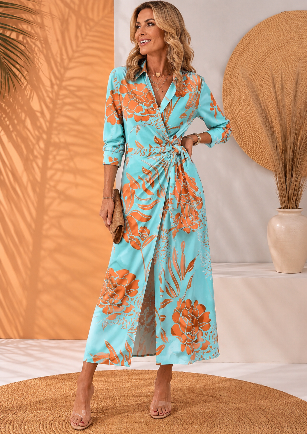 Olena | Floral Print Three Quarter Sleeve Maxi Dress