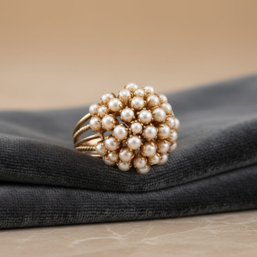 Elegant Inlaid Pearl Gold Ring | Unique Design, Statement Piece, Timeless Accessory